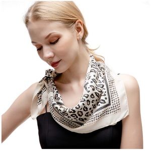 🎉AVAILABLE  Silk Satin Beige Leopard Print Scarf